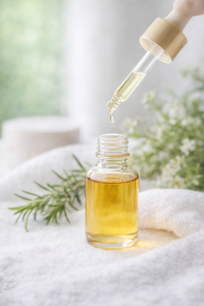 Serumfläschchen mit öliger Flüssigkeit. 