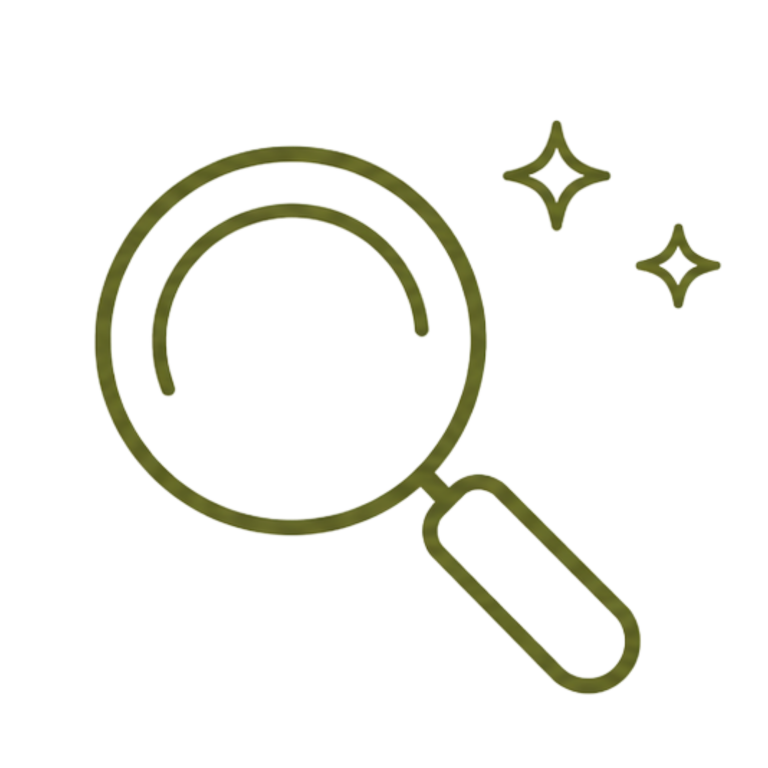 Grüne Lupe mit funkelnden Effekten, Symbol für Suche oder Entdeckung.