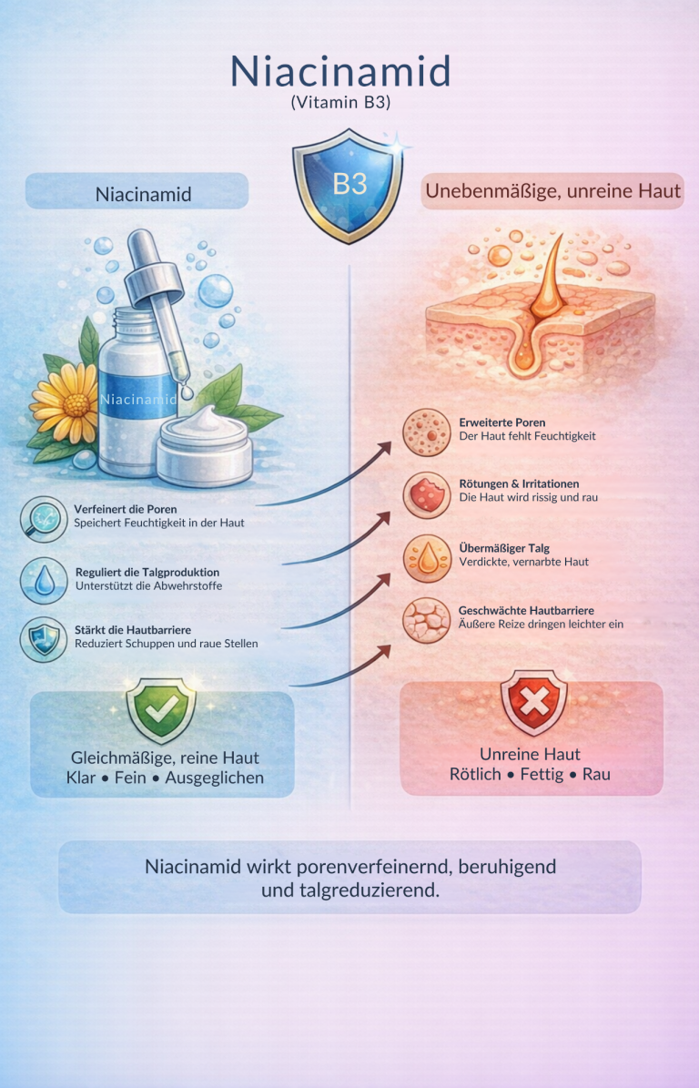 Produktübersicht über Niacinamid, einschließlich Vorteile und Anwendungshinweise.