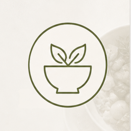 Schüssel mit zwei Blättern, Symbol für pflanzliche oder gesunde Ernährung.