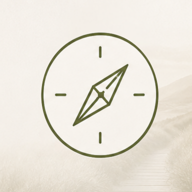 Begleitung Kompass-Symbol mit einem grünen Pfeil auf hellem Hintergrund.
