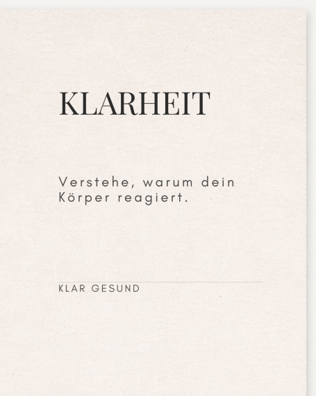 Text auf hellem Hintergrund: "Klarheit" und Erklärung zur Körperreaktion.