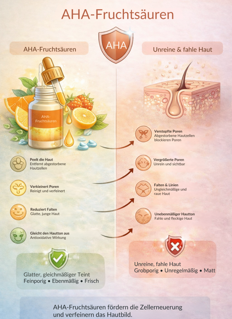 AHA-Fruchtsäuren zur Verbesserung der Hautstruktur und Feuchtigkeitsversorgung.