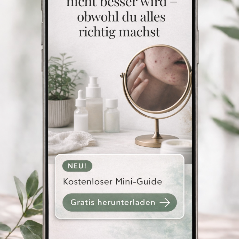 Hautpflege-App mit Spiegel und Produkten, Neuer Mini-Guide zum Download.