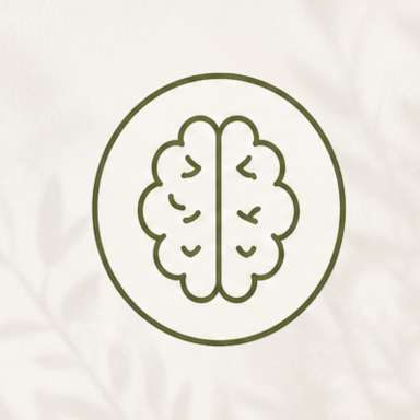 Psychologie Icon eines Gehirns in einem runden, umrandeten Design.