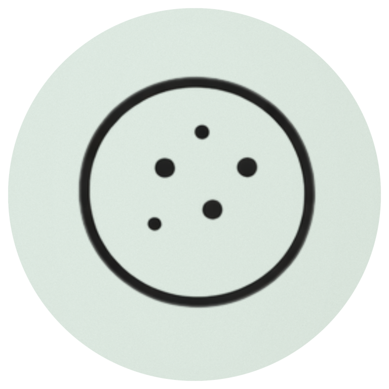 Kreis mit fünf kleinen Punkten auf einer hellen Hintergrundfarbe.